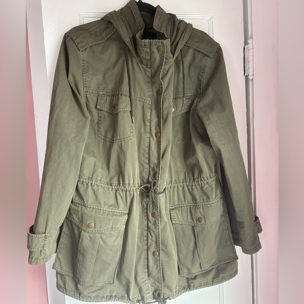 BNCI Blanc Noir Olive Utility Jacket Hooded Anorak Plus Size 1X